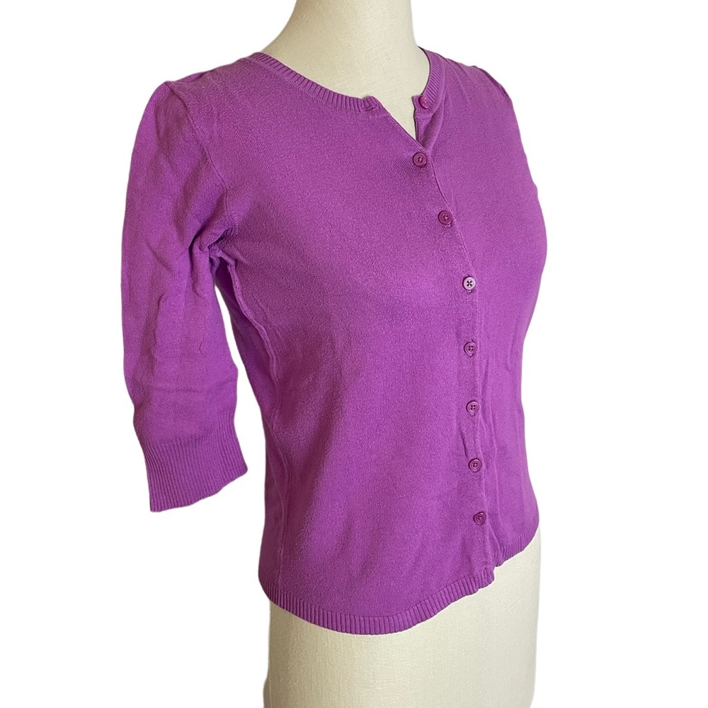 BP purple crew neck 1/2 sleeve cropped cardigan - Picture 2 of 5